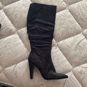 Black sparkle heeled boots
